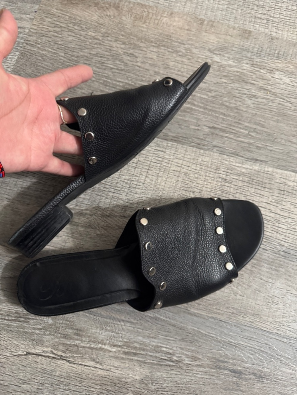 Brighton Black Studded Slide Mules - Picture 5 of 9